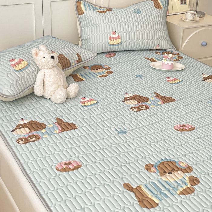 91家纺网 家纺一手货源 找家纺 沐慕 2025新款高克重小清新乳胶凉席-风格一 腊肠狗