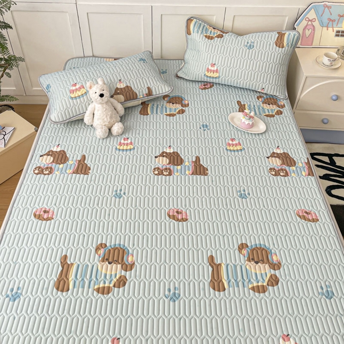 91家纺网 家纺一手货源 找家纺 沐慕 2025新款高克重小清新乳胶凉席-风格一 腊肠狗