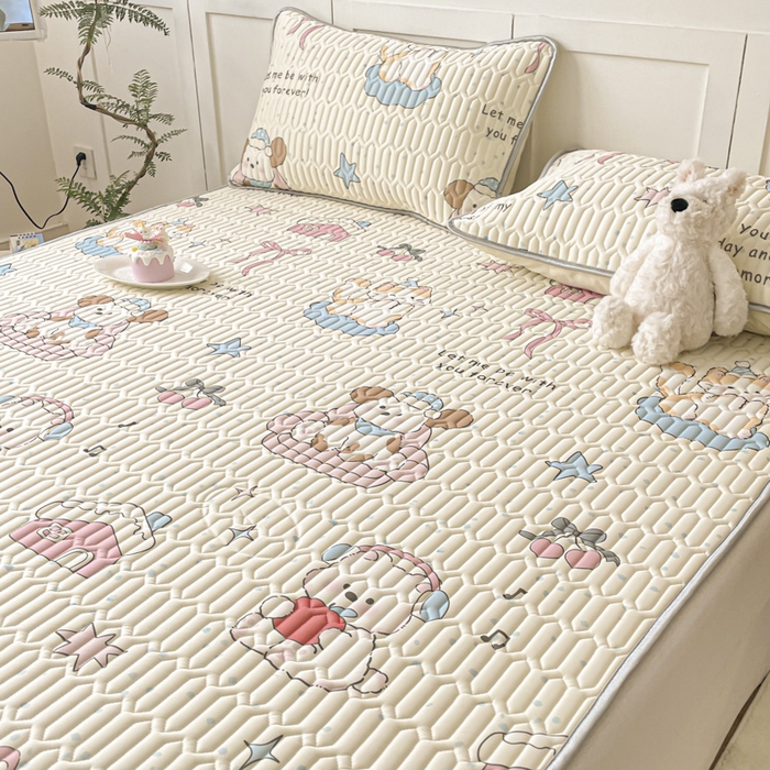 91家纺网 家纺一手货源 找家纺 沐慕 2025新款高克重小清新乳胶凉席-风格一 猫女郎