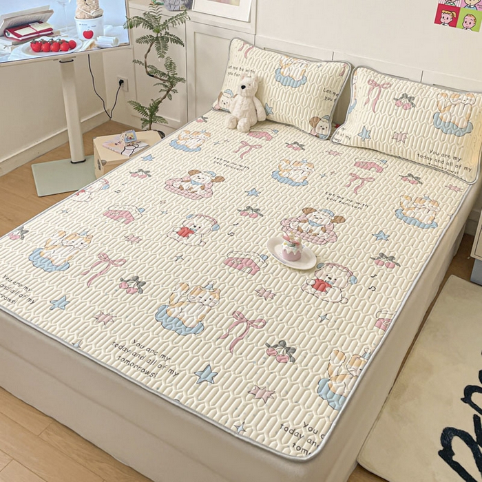 91家纺网 家纺一手货源 找家纺 沐慕 2025新款高克重小清新乳胶凉席-风格一 猫女郎