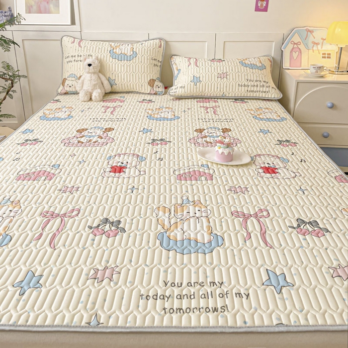 91家纺网 家纺一手货源 找家纺 沐慕 2025新款高克重小清新乳胶凉席-风格一 猫女郎