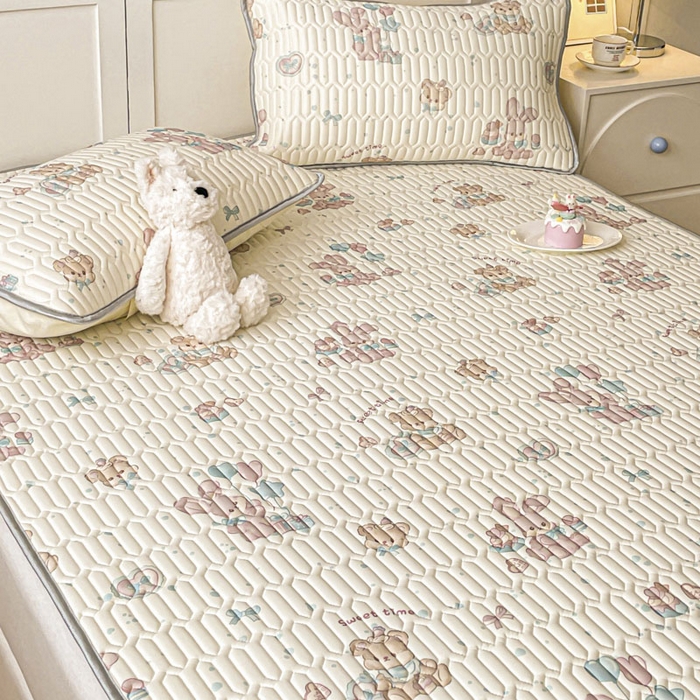 91家纺网 家纺一手货源 找家纺 沐慕 2025新款高克重小清新乳胶凉席-风格一 气球兔兔