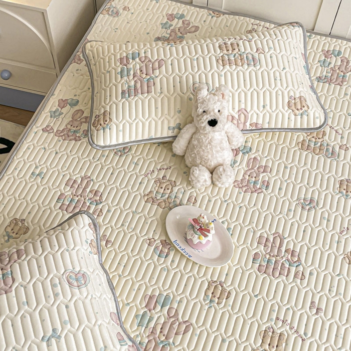 91家纺网 家纺一手货源 找家纺 沐慕 2025新款高克重小清新乳胶凉席-风格一 气球兔兔