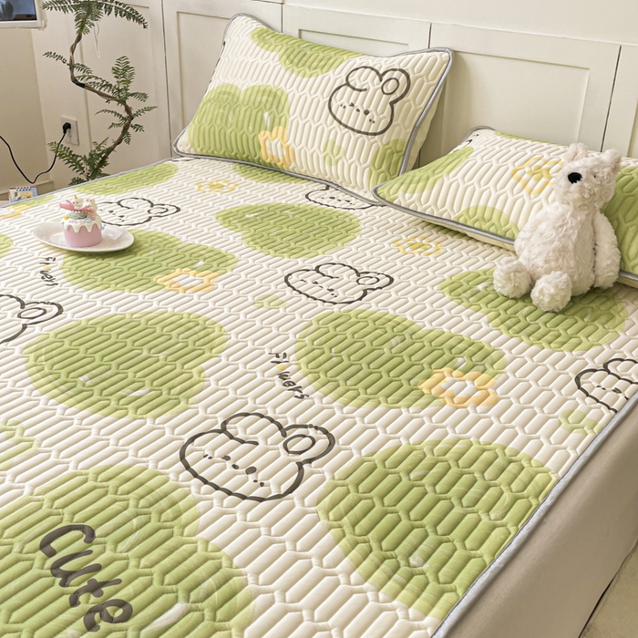 91家纺网 家纺一手货源 找家纺 沐慕 2025新款高克重小清新乳胶凉席-风格一 森系兔