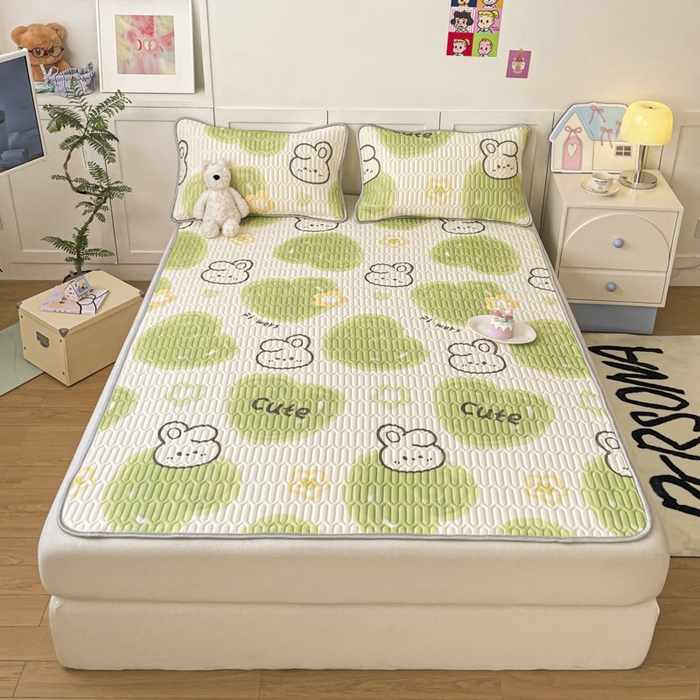 91家纺网 家纺一手货源 找家纺 沐慕 2025新款高克重小清新乳胶凉席-风格一 森系兔