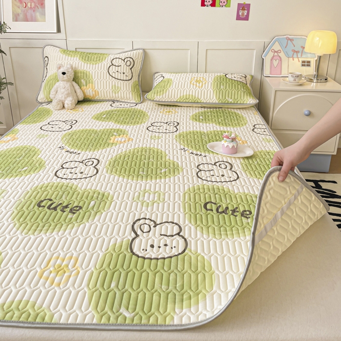 91家纺网 家纺一手货源 找家纺 沐慕 2025新款高克重小清新乳胶凉席-风格一 森系兔