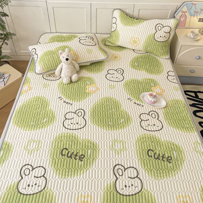 91家纺网 家纺一手货源 找家纺 沐慕 2025新款高克重小清新乳胶凉席-风格一 森系兔