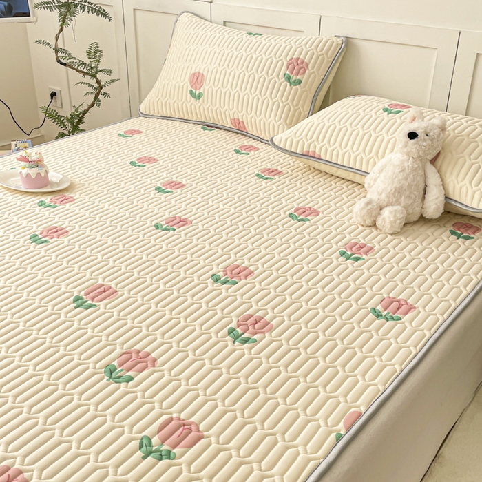 91家纺网 家纺一手货源 找家纺 沐慕 2025新款高克重小清新乳胶凉席-风格一 郁金香