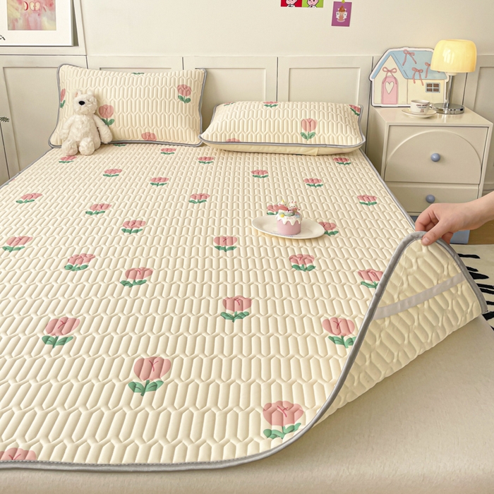 91家纺网 家纺一手货源 找家纺 沐慕 2025新款高克重小清新乳胶凉席-风格一 郁金香