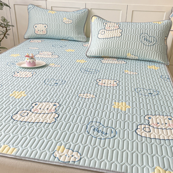 沐慕 2025新款高克重小清新乳胶凉席-风格一 云朵小熊