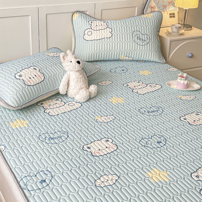 91家纺网 家纺一手货源 找家纺 沐慕 2025新款高克重小清新乳胶凉席-风格一 云朵小熊