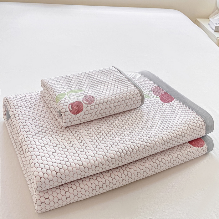 91家纺网 家纺一手货源 找家纺 梦初语 2025夏季新款冰丝凉感豆豆凉席床垫夏天学生宿舍可水洗单人席子凉席-直播爆款 樱桃