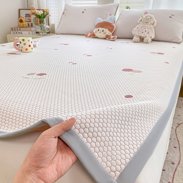 91家纺网 家纺一手货源 找家纺 梦初语 2025夏季新款冰丝凉感豆豆凉席床垫夏天学生宿舍可水洗单人席子凉席-直播爆款 樱桃