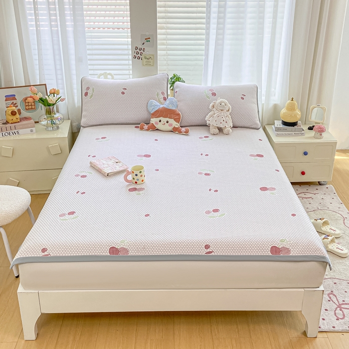 91家纺网 家纺一手货源 找家纺 梦初语 2025夏季新款冰丝凉感豆豆凉席床垫夏天学生宿舍可水洗单人席子凉席-直播爆款 樱桃