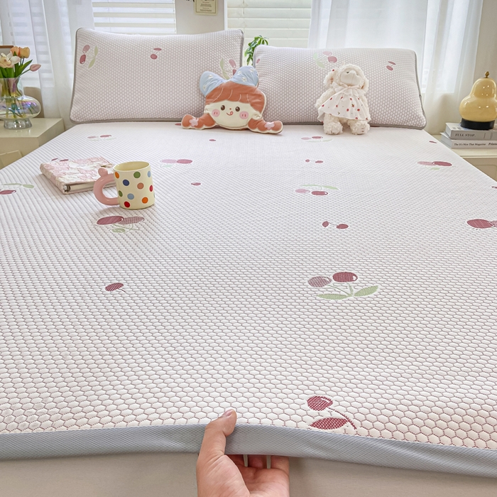 91家纺网 家纺一手货源 找家纺 梦初语 2025夏季新款冰丝凉感豆豆凉席床垫夏天学生宿舍可水洗单人席子凉席-直播爆款 樱桃