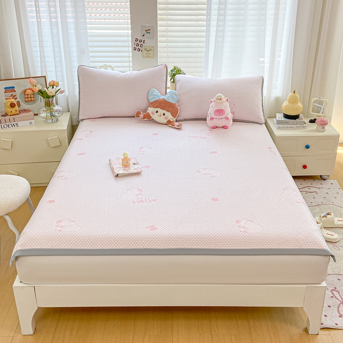 91家纺网 家纺一手货源 找家纺 梦初语 2025夏季新款冰丝凉感豆豆凉席床垫夏天学生宿舍可水洗单人席子凉席-直播爆款 卡皮巴拉-粉