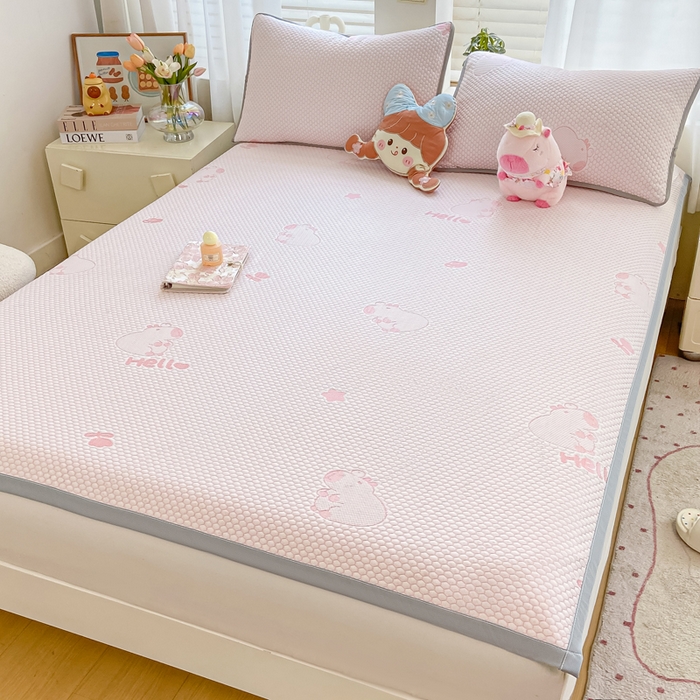 91家纺网 家纺一手货源 找家纺 梦初语 2025夏季新款冰丝凉感豆豆凉席床垫夏天学生宿舍可水洗单人席子凉席-直播爆款 卡皮巴拉-粉