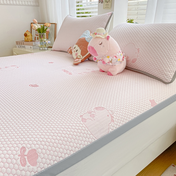 91家纺网 家纺一手货源 找家纺 梦初语 2025夏季新款冰丝凉感豆豆凉席床垫夏天学生宿舍可水洗单人席子凉席-直播爆款 卡皮巴拉-粉