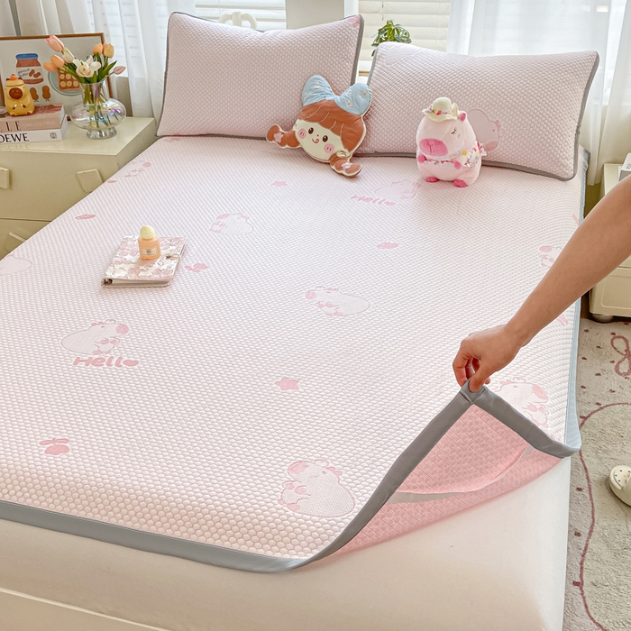 91家纺网 家纺一手货源 找家纺 梦初语 2025夏季新款冰丝凉感豆豆凉席床垫夏天学生宿舍可水洗单人席子凉席-直播爆款 卡皮巴拉-粉