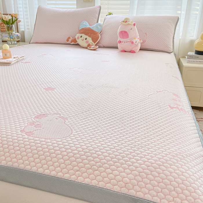 91家纺网 家纺一手货源 找家纺 梦初语 2025夏季新款冰丝凉感豆豆凉席床垫夏天学生宿舍可水洗单人席子凉席-直播爆款 卡皮巴拉-粉