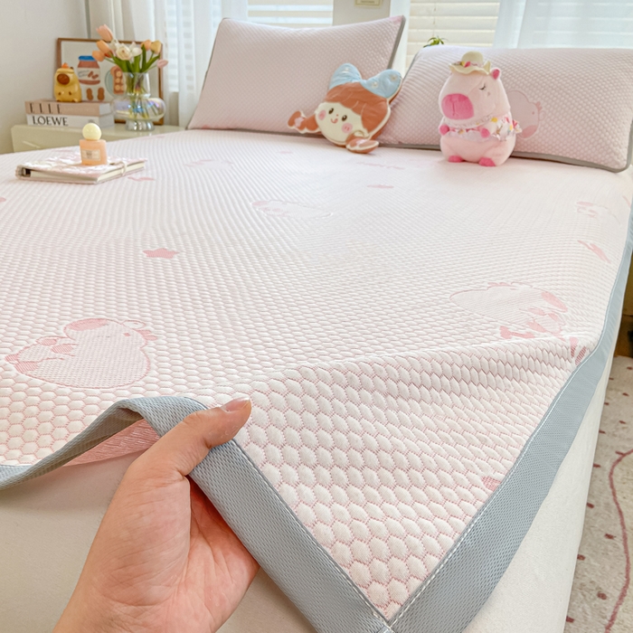 91家纺网 家纺一手货源 找家纺 梦初语 2025夏季新款冰丝凉感豆豆凉席床垫夏天学生宿舍可水洗单人席子凉席-直播爆款 卡皮巴拉-粉