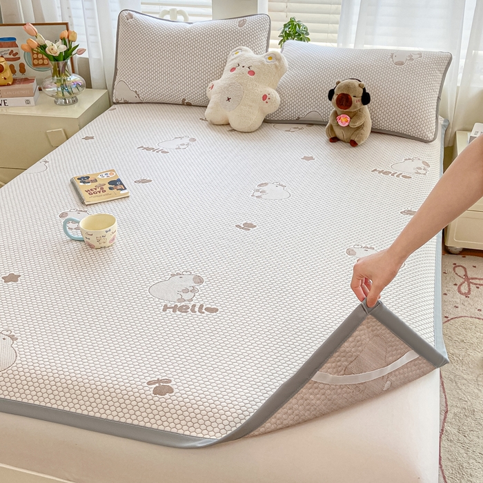 91家纺网 家纺一手货源 找家纺 梦初语 2025夏季新款冰丝凉感豆豆凉席床垫夏天学生宿舍可水洗单人席子凉席-直播爆款 卡皮巴拉-卡其