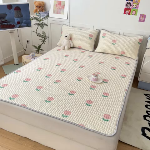 91家纺网 家纺一手货源 找家纺 沐慕 2025新款高克重小清新乳胶凉席-风格一 郁金香