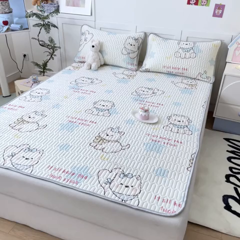 91家纺网 家纺一手货源 找家纺 沐慕 2025新款高克重小清新乳胶凉席-风格一 快乐小汪