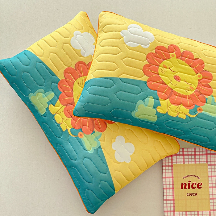 卓昌枕芯 2025新款卡通儿童夏季冰丝荞麦羽丝绒枕头枕芯可拆卸 卡通狮子 枕套加羽丝绒内胆30x50cm/只