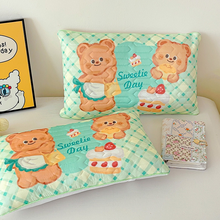 91家纺网 家纺一手货源 找家纺 卓昌枕芯 2025新款卡通儿童夏季冰丝荞麦羽丝绒枕头枕芯可拆卸 卡通小熊 枕套加羽丝绒内胆30x50cm/只