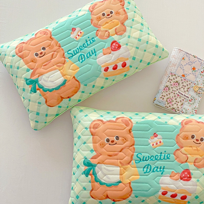 91家纺网 家纺一手货源 找家纺 卓昌枕芯 2025新款卡通儿童夏季冰丝荞麦羽丝绒枕头枕芯可拆卸 卡通小熊 枕套加羽丝绒内胆30x50cm/只