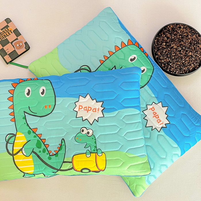 卓昌枕芯 2025新款卡通儿童夏季冰丝荞麦羽丝绒枕头枕芯可拆卸 卡通恐龙 枕套加荞麦壳内胆30x50cm/只