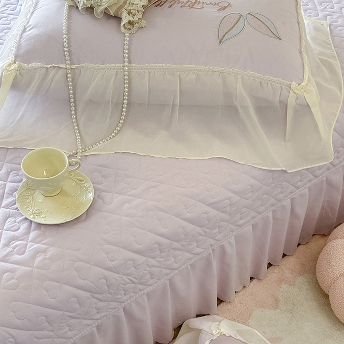 91家纺网 家纺一手货源 找家纺 宅家居 2025新款法式花边浪漫花卉爱心刺绣绗绣床盖夏被夏凉被空调被四件套-玫瑰之恋 玫瑰之恋-浅紫