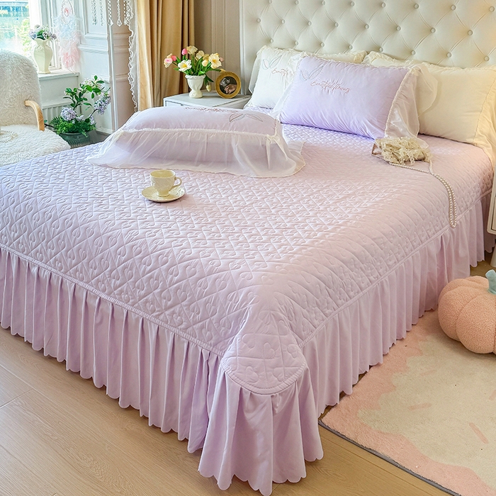 91家纺网 家纺一手货源 找家纺 宅家居 2025新款法式花边浪漫花卉爱心刺绣绗绣床盖夏被夏凉被空调被四件套-玫瑰之恋 玫瑰之恋-浅紫