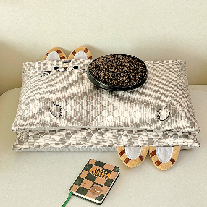 卓昌枕芯 2025新款卡通儿童夏季荞麦羽丝绒枕芯凉豆豆枕头可拆卸 咖色-小老虎 枕套加羽丝绒内胆30x50cm/只