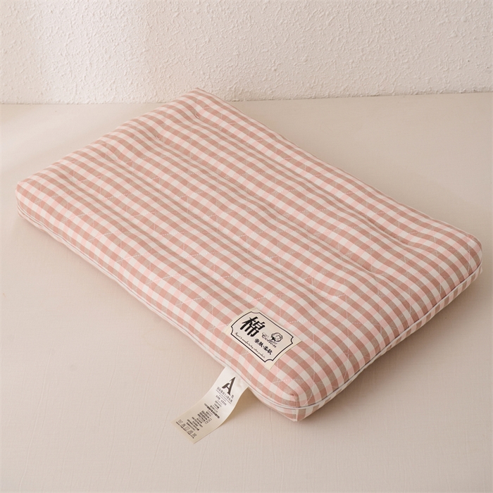 大熊枕芯  2025日式无印风小方格全棉水洗棉护颈低枕 粉色40*60cm学生款/只