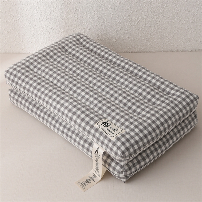 大熊枕芯  2025日式无印风小方格全棉水洗棉护颈低枕 灰色40*60cm学生款/只 