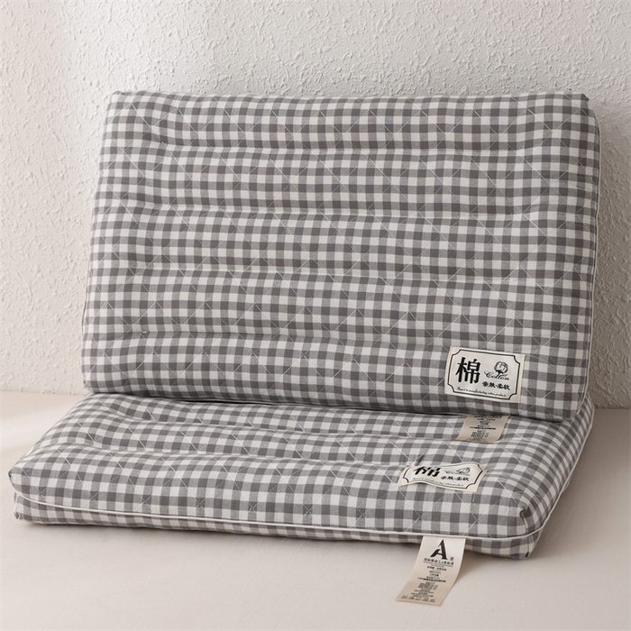 91家纺网 家纺一手货源 找家纺 大熊枕芯  2025日式无印风小方格全棉水洗棉护颈低枕 灰色40*60cm学生款/只 
