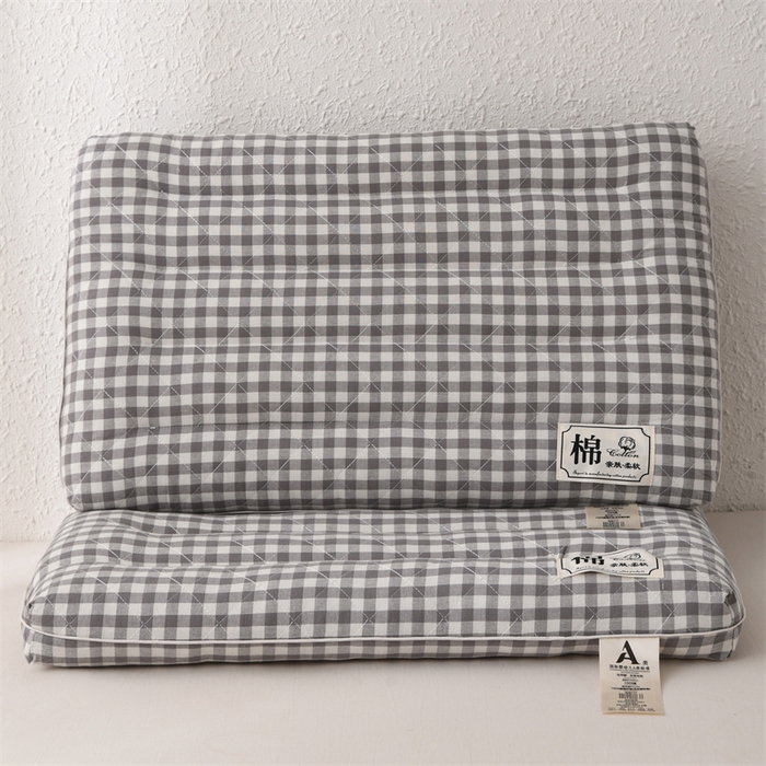 91家纺网 家纺一手货源 找家纺 大熊枕芯  2025日式无印风小方格全棉水洗棉护颈低枕 灰色48*74cm成人款/只