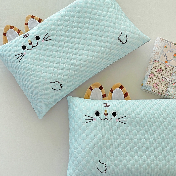 91家纺网 家纺一手货源 找家纺 卓昌枕芯 2025新款卡通儿童夏季荞麦羽丝绒枕芯凉豆豆枕头可拆卸 浅蓝-小老虎 枕套加羽丝绒内胆30x50cm/只