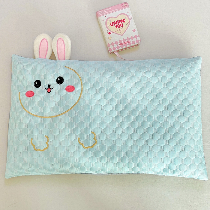 91家纺网 家纺一手货源 找家纺 卓昌枕芯 2025新款卡通儿童夏季荞麦羽丝绒枕芯凉豆豆枕头可拆卸 浅蓝-小兔 枕套加羽丝绒内胆30x50cm/只