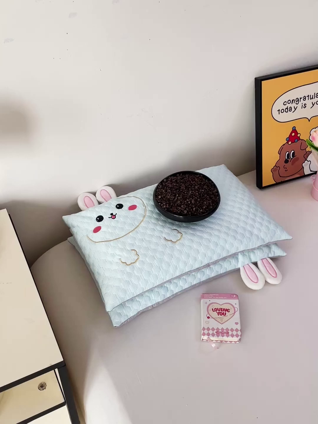 91家纺网 家纺一手货源 找家纺 卓昌枕芯 2025新款卡通儿童夏季荞麦羽丝绒枕芯凉豆豆枕头可拆卸 浅蓝-小兔 枕套加羽丝绒内胆30x50cm/只