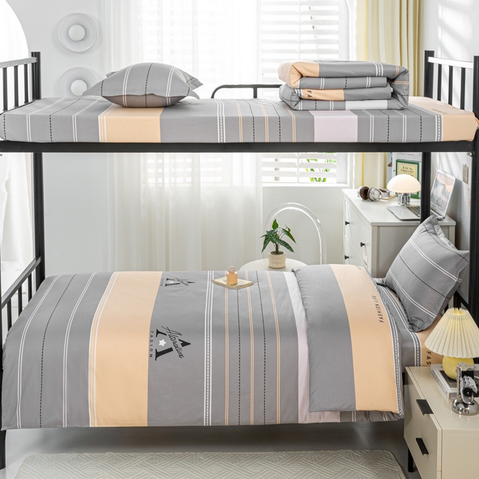 91家纺网 家纺一手货源 找家纺 上学郎家居 2025新款全棉纯13372学生100棉单人床六件套学生宿舍床上用品系列一 南屿清晨-棕