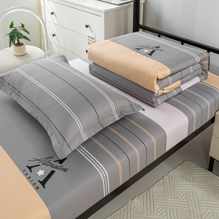 91家纺网 家纺一手货源 找家纺 上学郎家居 2025新款全棉纯13372学生100棉单人床六件套学生宿舍床上用品系列一 南屿清晨-棕