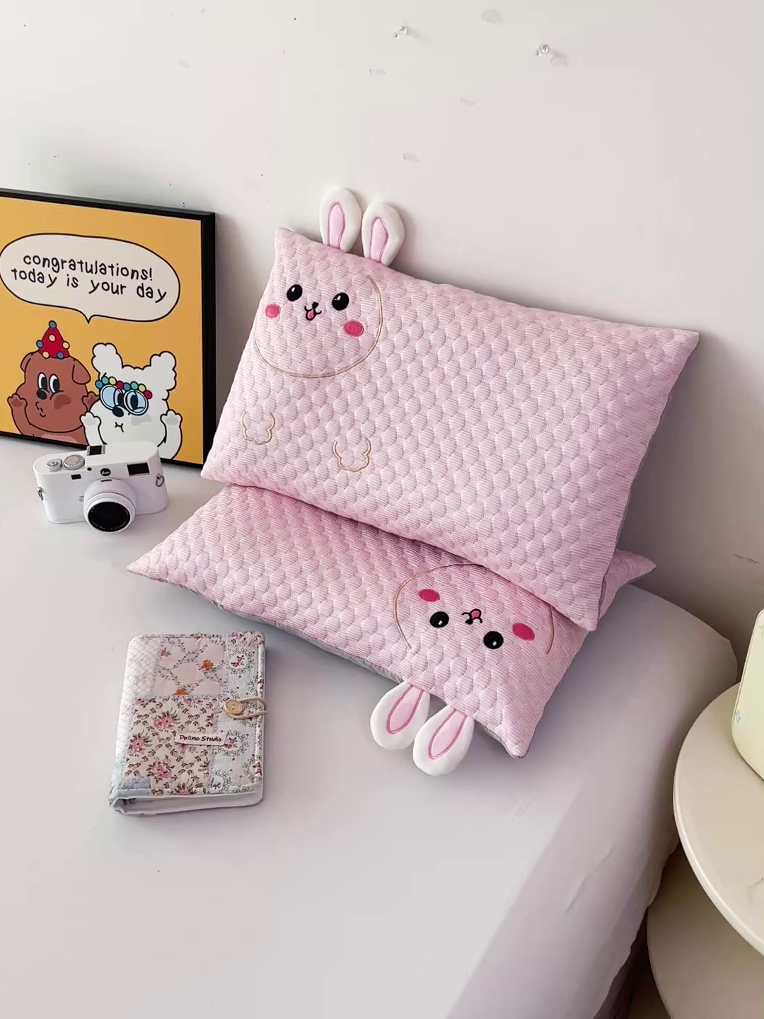 91家纺网 家纺一手货源 找家纺 卓昌枕芯 2025新款卡通儿童夏季荞麦羽丝绒枕芯凉豆豆枕头可拆卸 粉色-小兔 枕套加荞麦壳内胆30x50cm/只