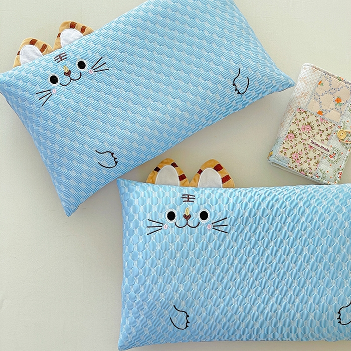 91家纺网 家纺一手货源 找家纺 卓昌枕芯 2025新款卡通儿童夏季荞麦羽丝绒枕芯凉豆豆枕头可拆卸 蓝色-小老虎 枕套加荞麦壳内胆30x50cm/只