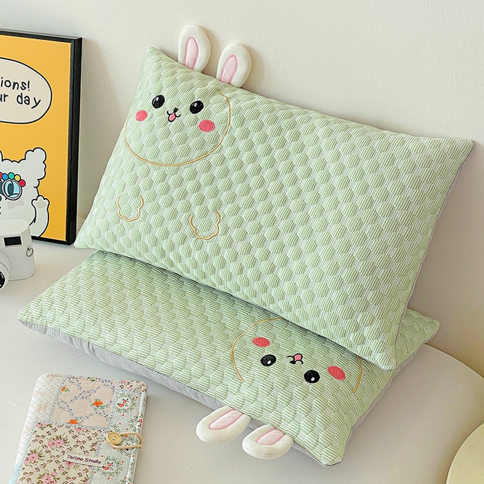 卓昌枕芯 2025新款卡通儿童夏季荞麦羽丝绒枕芯凉豆豆枕头可拆卸 绿色-小兔 枕套加荞麦壳内胆30x50cm/只