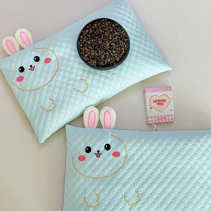 91家纺网 家纺一手货源 找家纺 卓昌枕芯 2025新款卡通儿童夏季荞麦羽丝绒枕芯凉豆豆枕头可拆卸 浅蓝-小兔 枕套加荞麦壳内胆30x50cm/只