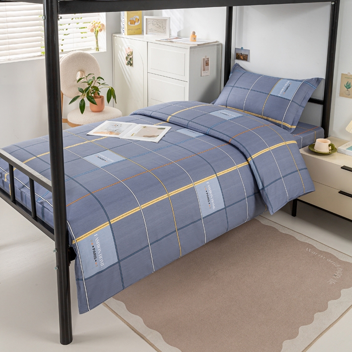 91家纺网 家纺一手货源 找家纺 上学郎家居 2025新款全棉纯13372学生100棉单人床六件套学生宿舍床上用品系列二 非梵-灰