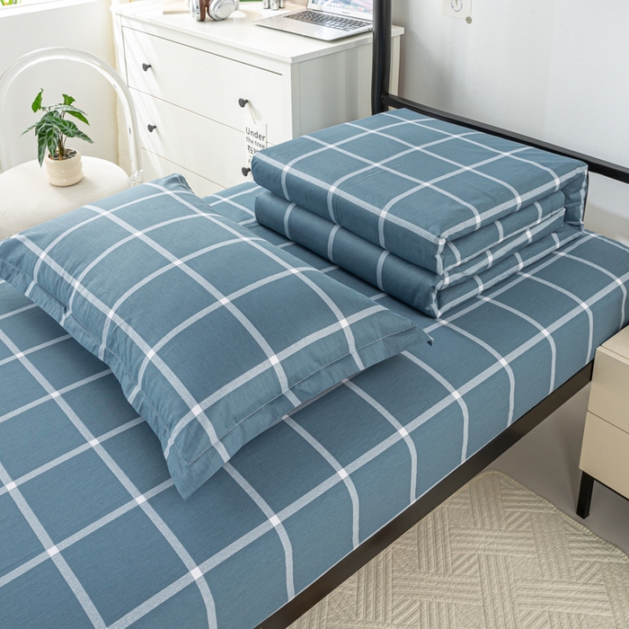 91家纺网 家纺一手货源 找家纺 上学郎家居 2025新款全棉纯13372学生100棉单人床六件套学生宿舍床上用品系列二 海蓝格